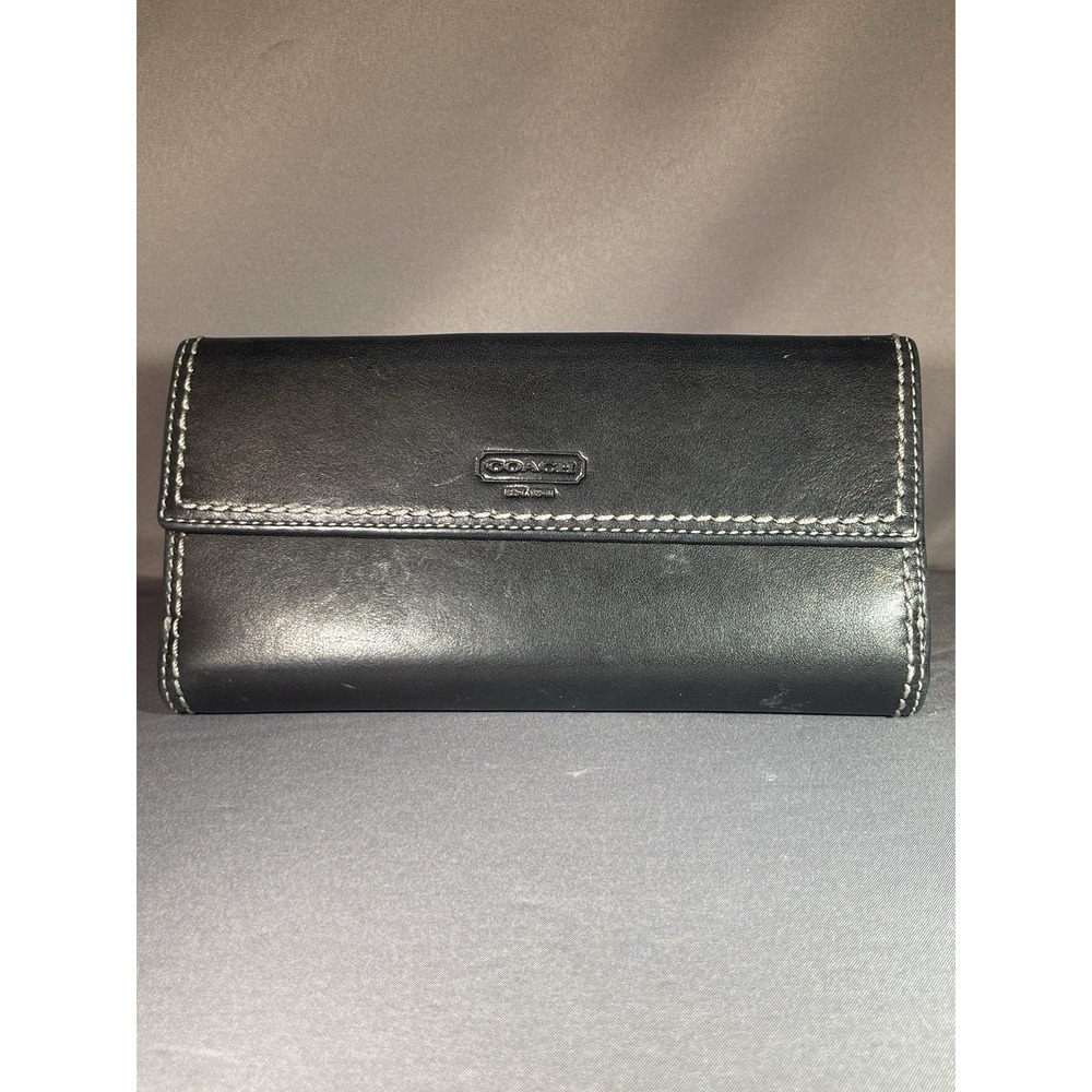 Vintage Coach Black Smooth Leather Wallet w/ Turnlock Card Money Holder